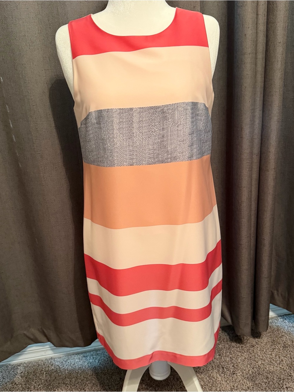 Vince Camuto Sleeveless Colorblock Shift Dress in Coral, Peach, Cream & Gray